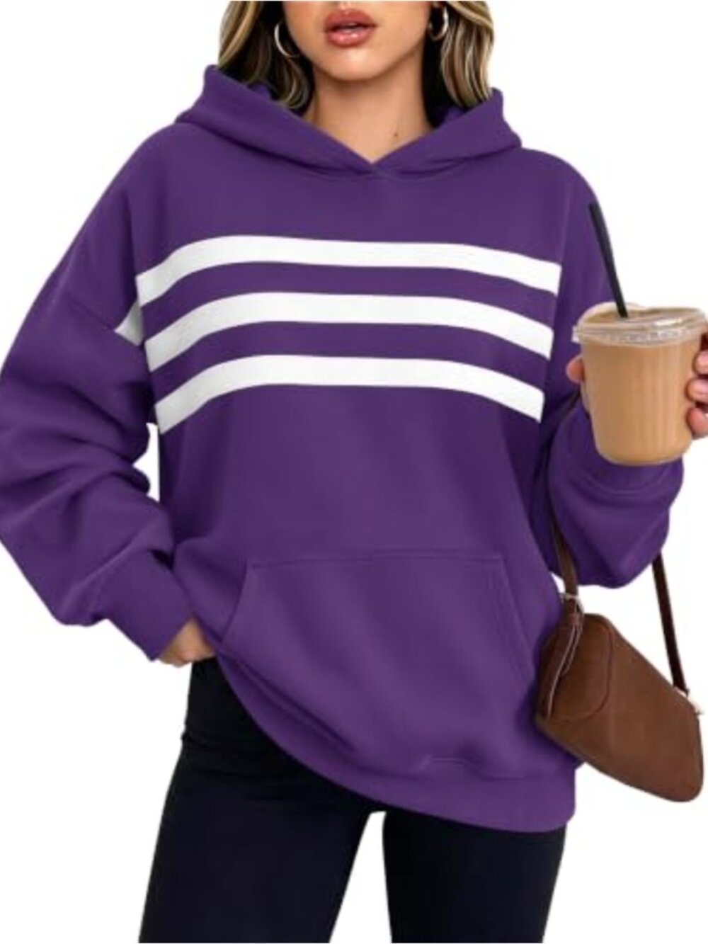 Oversized Striped Hoodie Pullover with Kangaroo Pocket Long Sleeve